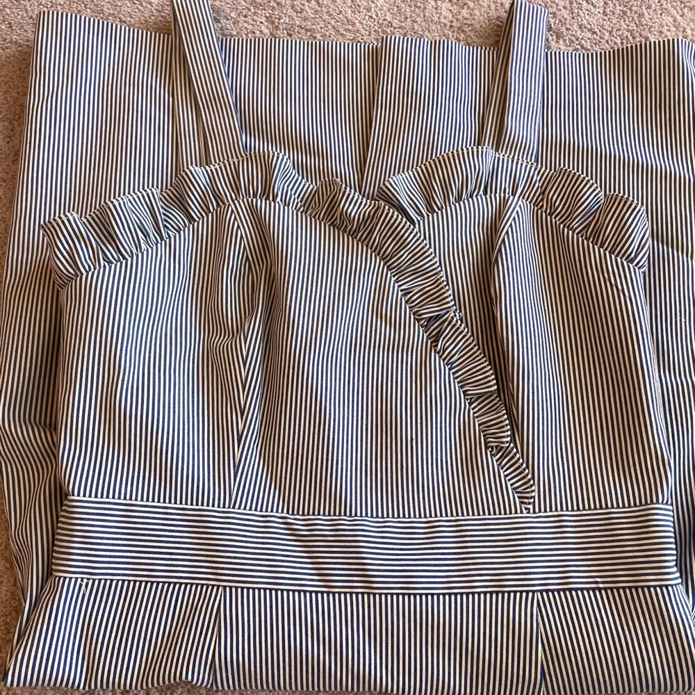 Daniel Cremieux Navy & White Striped Ruffle Midi Dress